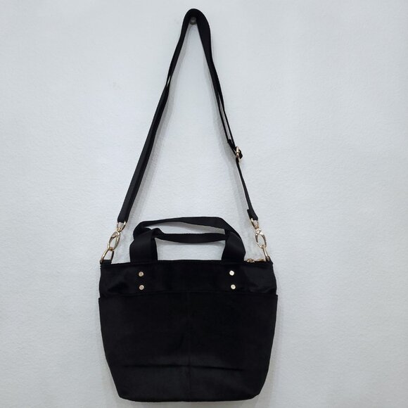 Baggallini Mini Carryall Tote Crossbody Bag Black Velvet With Gold Hardware - Picture 6 of 12